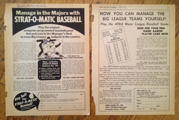 Magazine ads for Strat-O-Matic and APBA baseball games