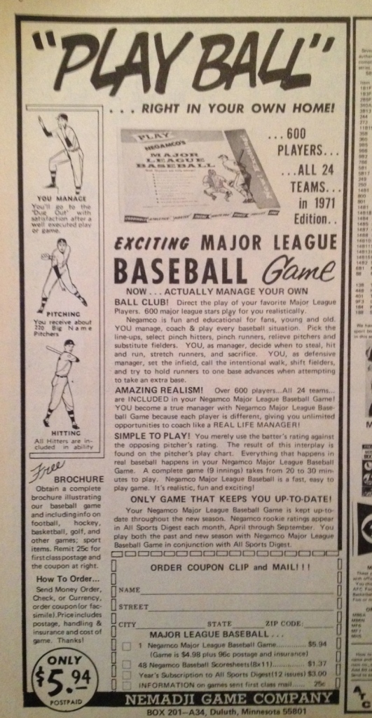 Magazine ad for Negamco baseball