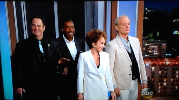 Dan Ackroyd, Ernie Hudson, Annie Potts, and Bill Murray visit with Jimmy Kimmel